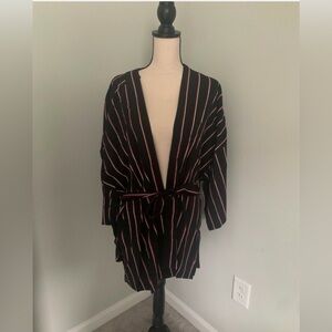 NWT Mustard Seed Women's Black Striped Belted Cardigan Size Small